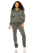 Women 2 Piece Fleece Matching Sweatsuit - D. Grey (S-XL)( 2X-3X) $15.50-$16.50 Per Set WF1705