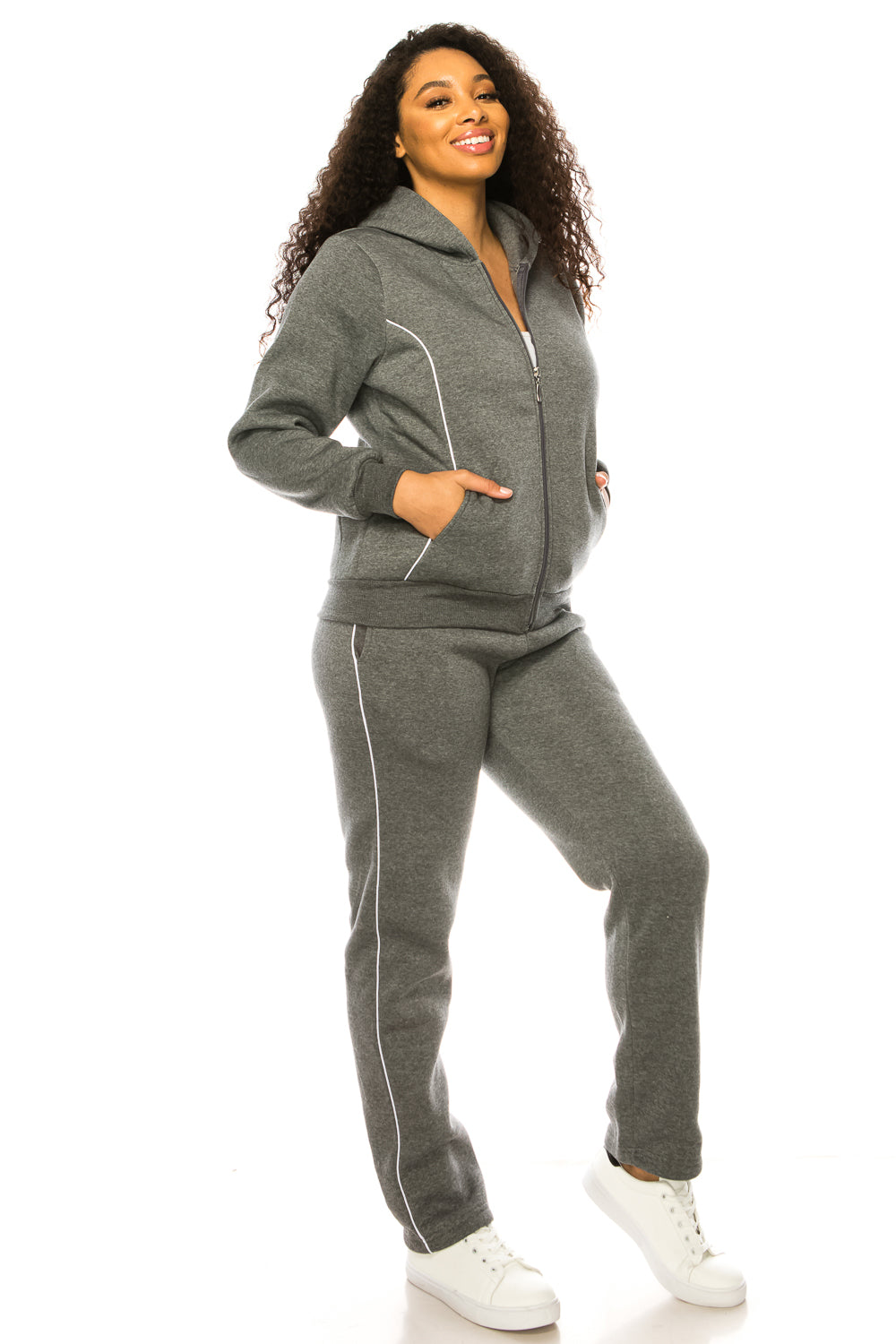 Women 2 Piece Fleece Matching Sweatsuit - D. Grey (S-XL)( 2X-3X) $15.50-$16.50 Per Set WF1705