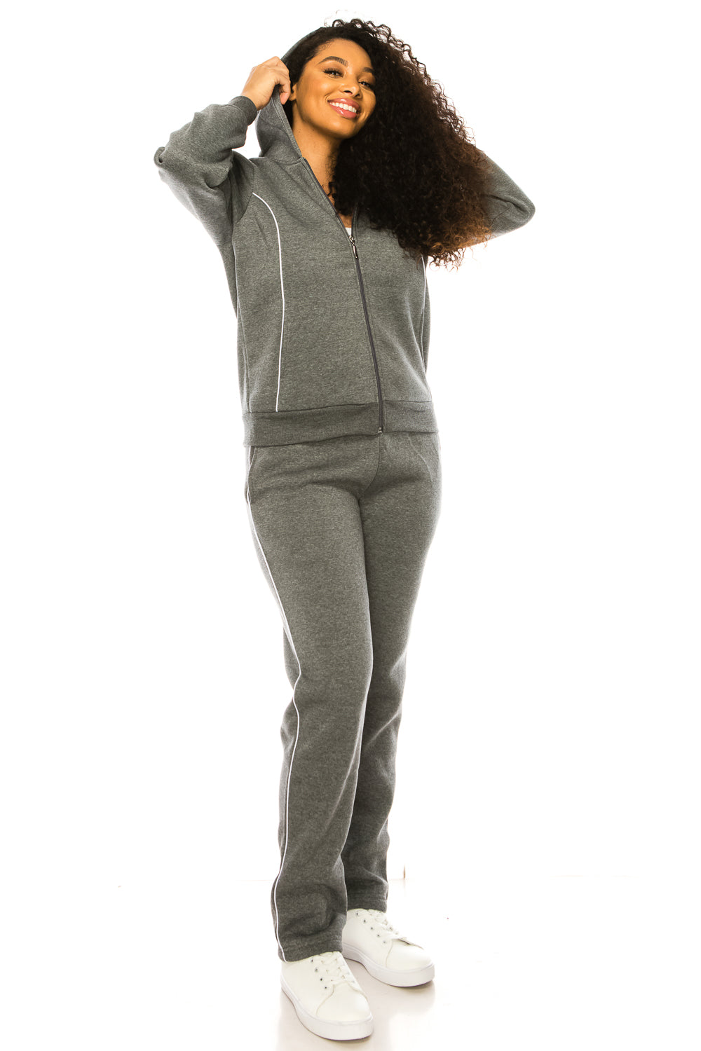 Women 2 Piece Fleece Matching Sweatsuit - D. Grey (S-XL)( 2X-3X) $15.50-$16.50 Per Set WF1705