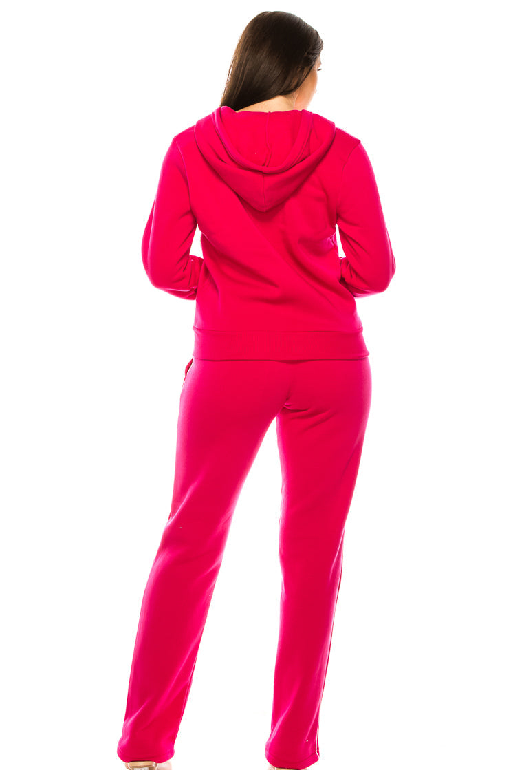 Women 2 Piece Fleece Matching Sweatsuit - Fuchsia (S-XL)( 2X-3X) $15.50-$16.50 Per Set WF1705