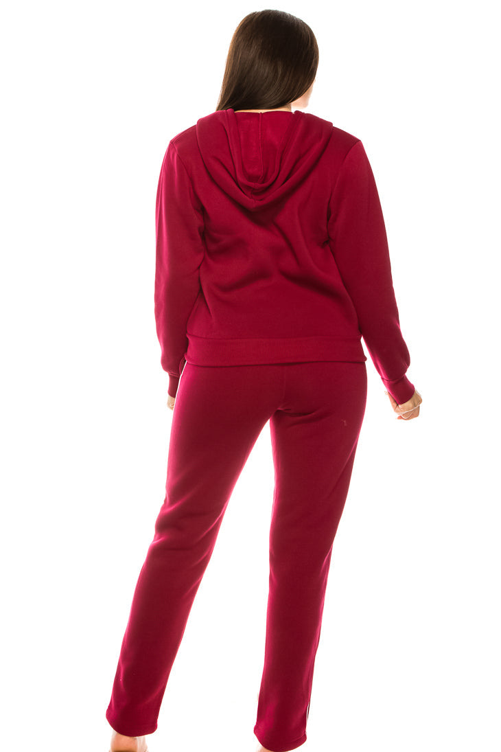 Women 2 Piece Fleece Matching Sweatsuit - Burgundy (S-XL)( 2X-3X) $15.50-$16.50 Per Set WF1705