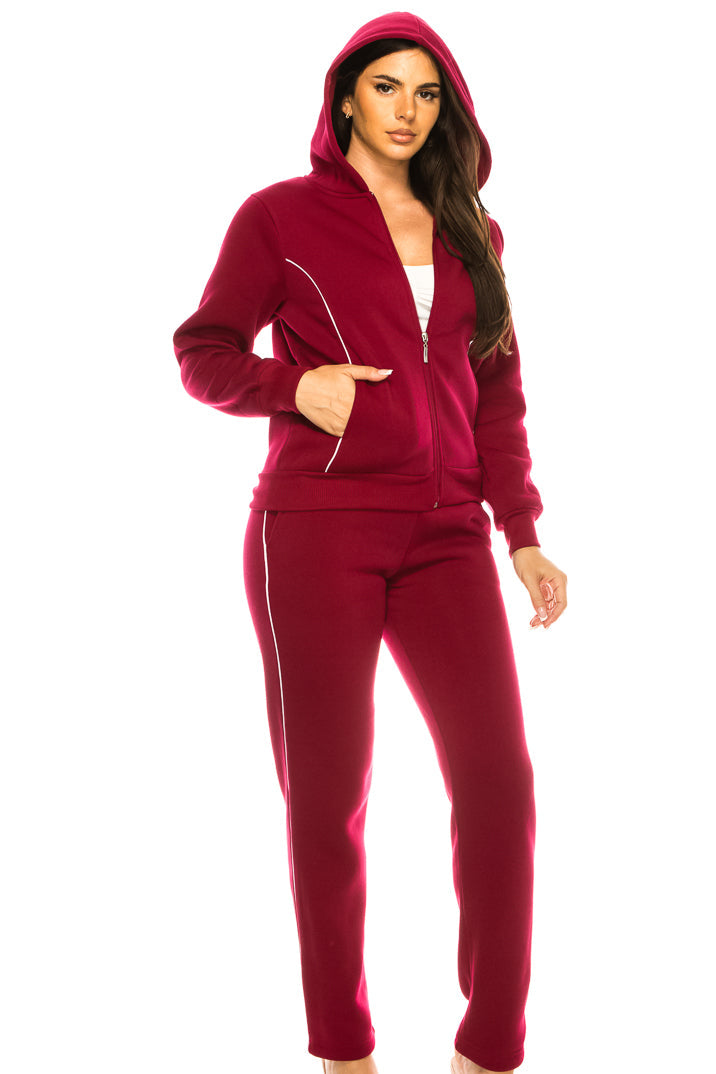 Women 2 Piece Fleece Matching Sweatsuit - Burgundy (S-XL)( 2X-3X) $15.50-$16.50 Per Set WF1705