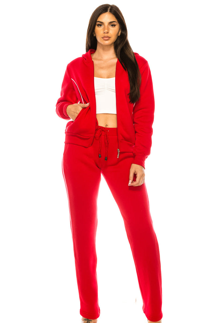 Women 2 Piece Fleece Matching Sweatsuit - Red (S-XL)( 2X-3X) $15.50-$16.50 Per Set WF1705