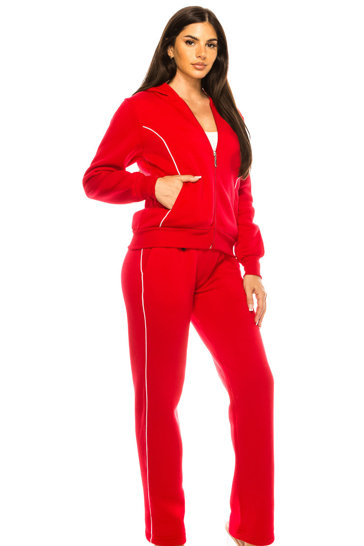 Women 2 Piece Fleece Matching Sweatsuit - Red (S-XL)( 2X-3X) $15.50-$16.50 Per Set WF1705