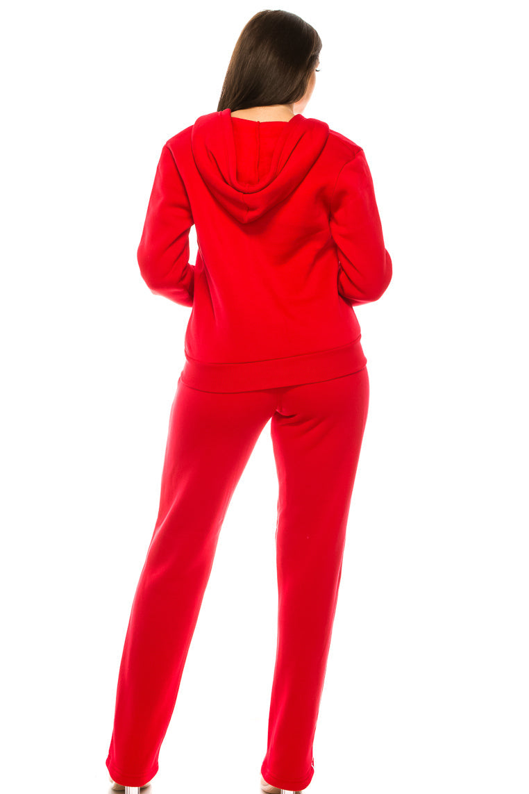 Women 2 Piece Fleece Matching Sweatsuit - Red (S-XL)( 2X-3X) $15.50-$16.50 Per Set WF1705