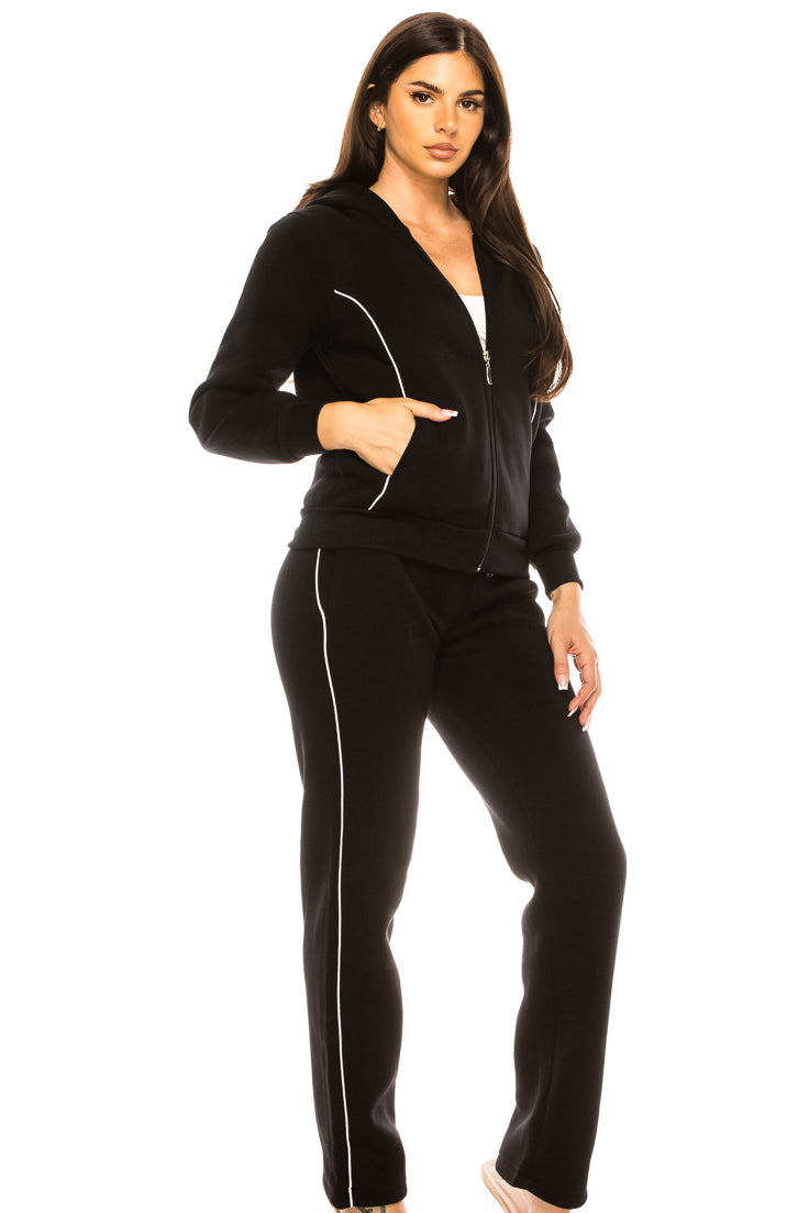 Women 2 Piece Fleece Matching Sweatsuit - Black (S-XL)( 2X-3X) $15.50-$16.50 Per Set WF1705