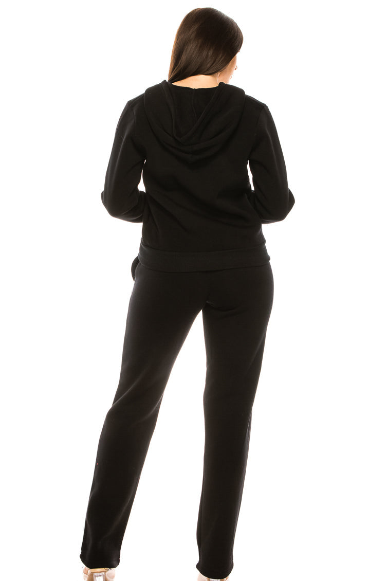 Women 2 Piece Fleece Matching Sweatsuit - Black (S-XL)( 2X-3X) $15.50-$16.50 Per Set WF1705
