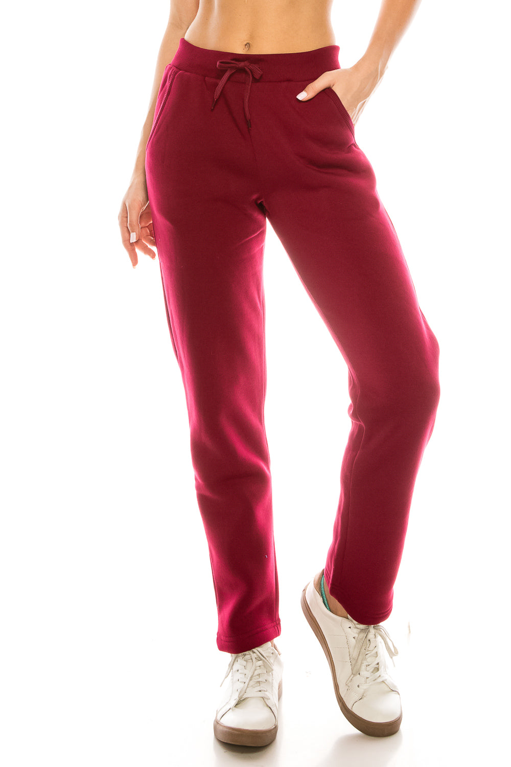 Women Active Fleece Sweat Pants With Drawstring Waist - Burgundy (S-M-L-XL) $7.25 Per Piece WP30
