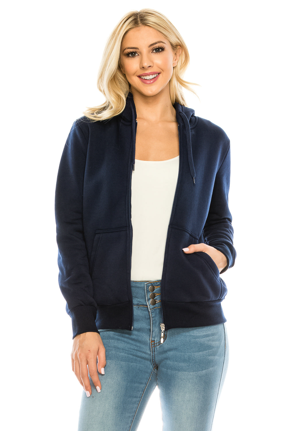 Women's Navy Zip Up Hoodie (S-XL) $9.50-$9.75 Per Piece WBt61