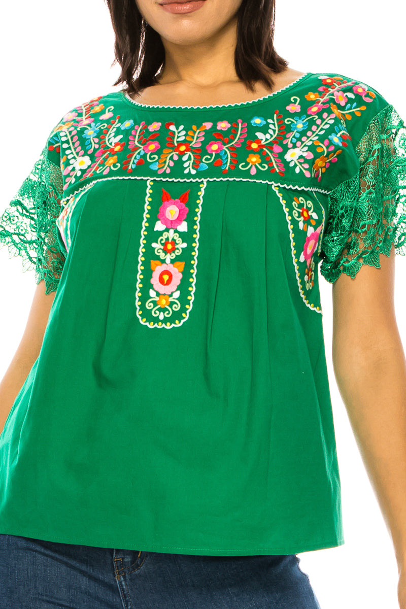 Traditional Green Mexican Women Blouse with Lace (S-XL) $8.5 and (2XL-3XL) $9.50 Per Piece. MT802 (Copy)
