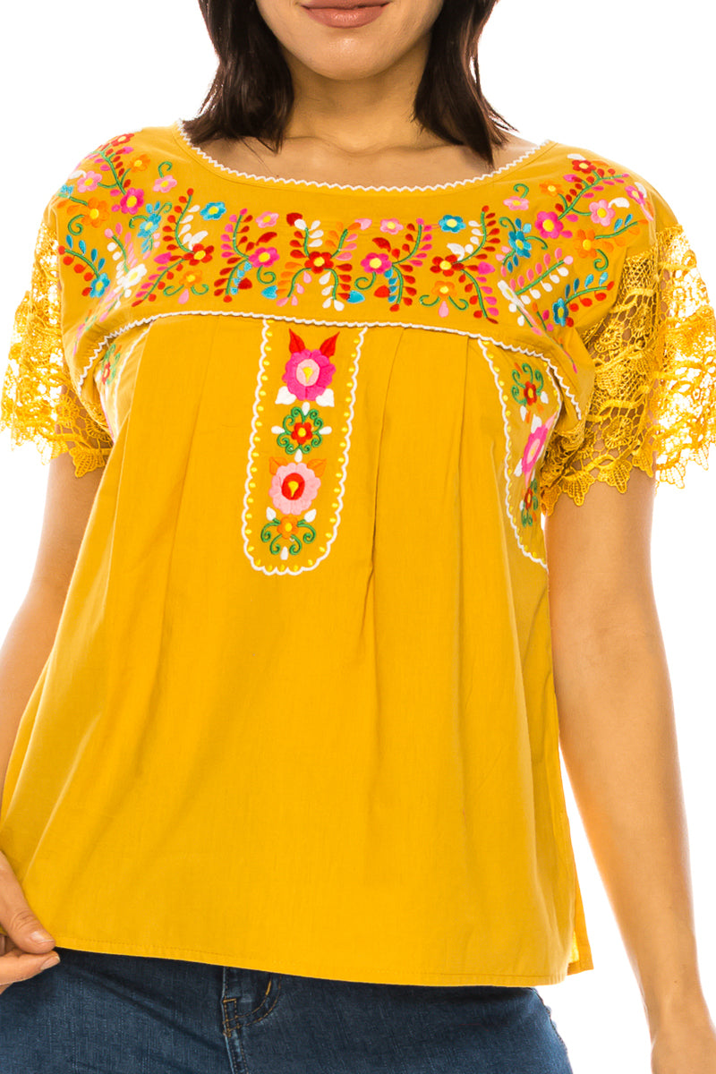 Traditional Honey Mexican Women Blouse with Lace (S-XL) $8.5 and (2XL-3XL) $9.50 Per Piece. MT802