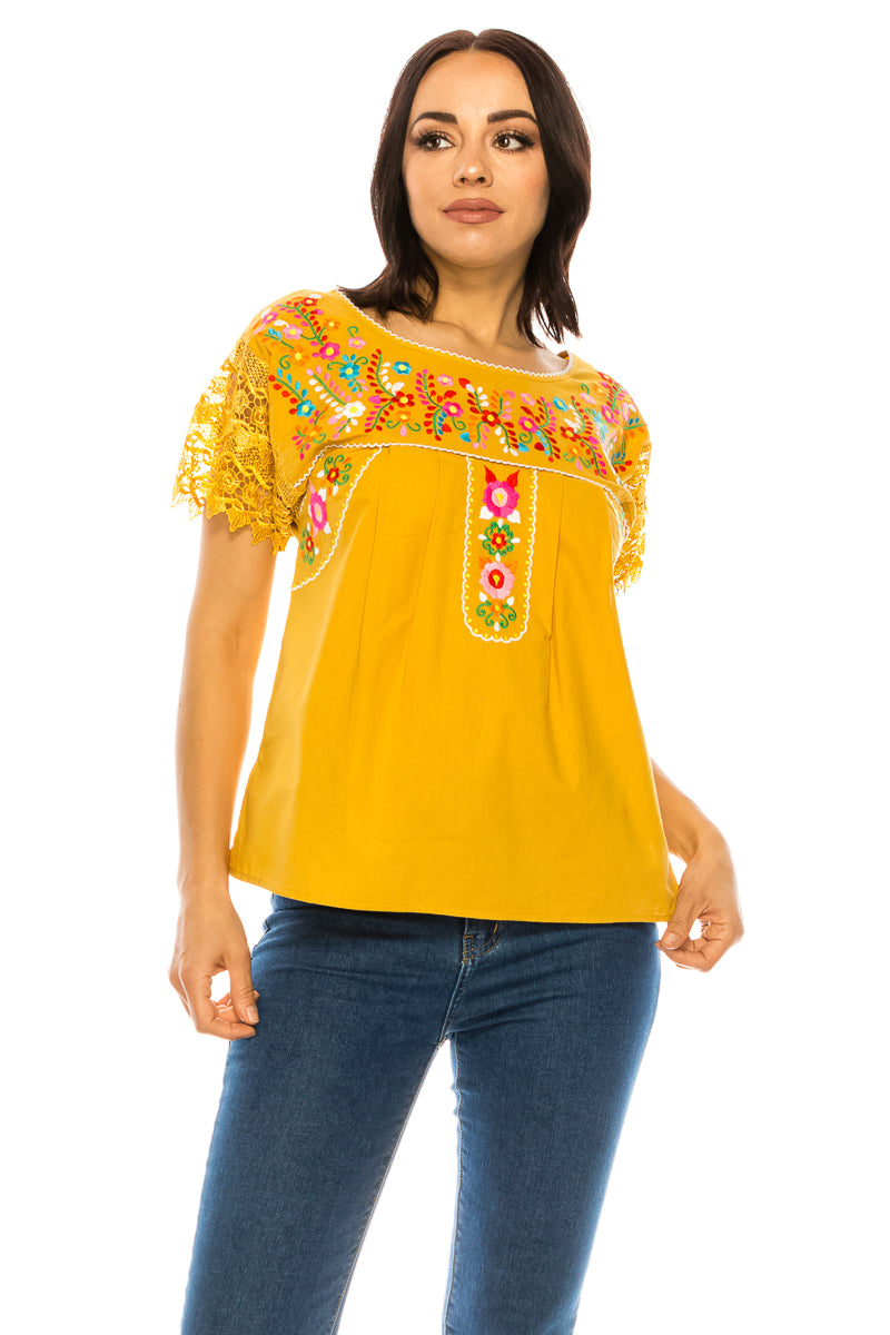 Traditional Honey Mexican Women Blouse with Lace (S-XL) $8.5 and (2XL-3XL) $9.50 Per Piece. MT802
