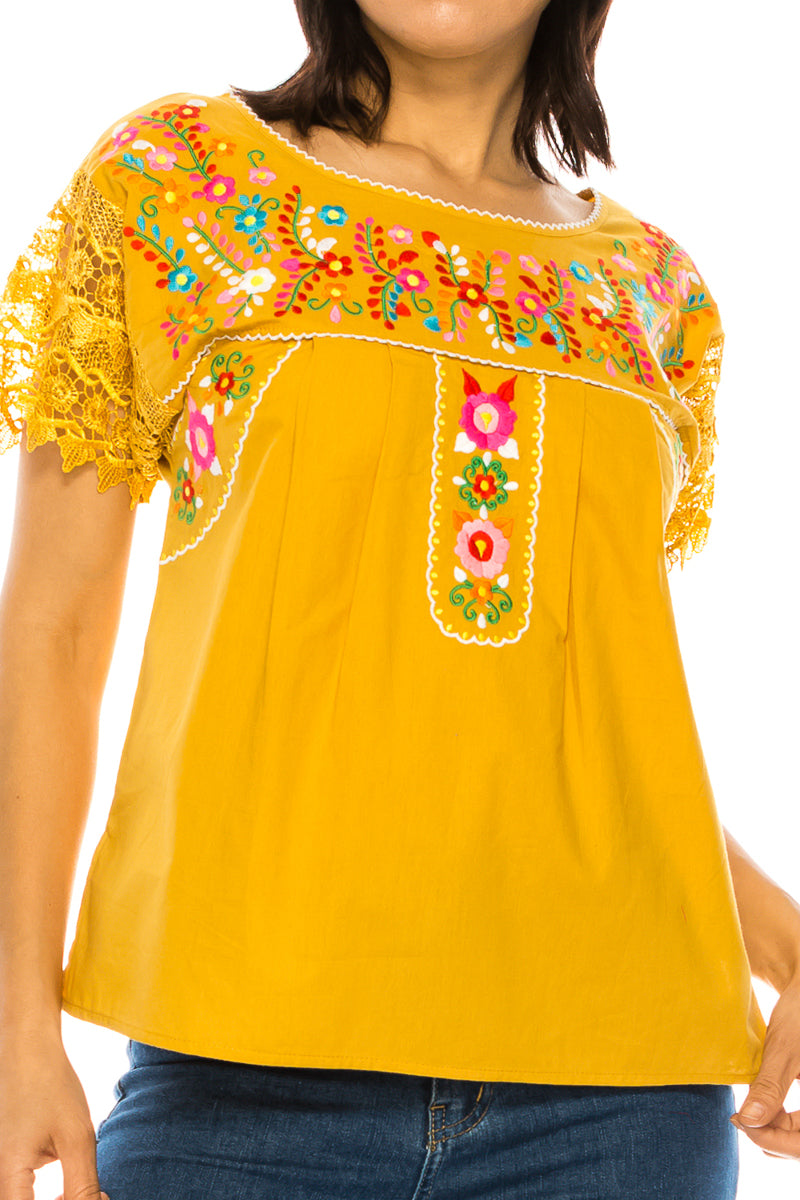 Traditional Honey Mexican Women Blouse with Lace (S-XL) $8.5 and (2XL-3XL) $9.50 Per Piece. MT802
