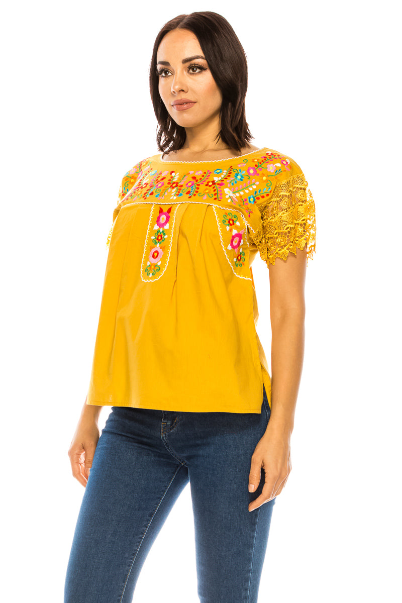 Traditional Honey Mexican Women Blouse with Lace (S-XL) $8.5 and (2XL-3XL) $9.50 Per Piece. MT802