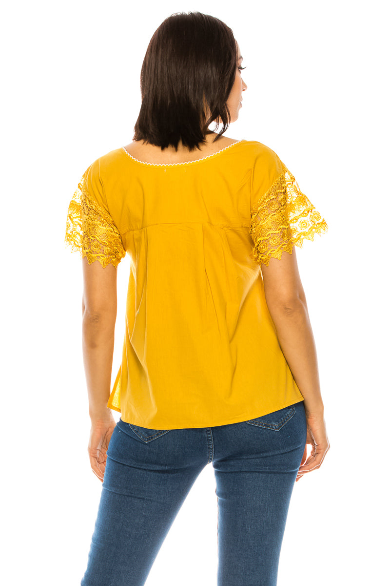 Traditional Honey Mexican Women Blouse with Lace (S-XL) $8.5 and (2XL-3XL) $9.50 Per Piece. MT802