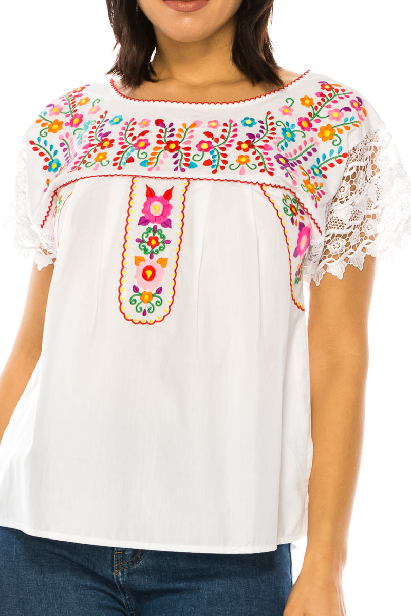 Traditional White Mexican Women Blouse with Lace (S-XL) $8.5 and (2XL-3XL) $9.50 Per Piece. MT802