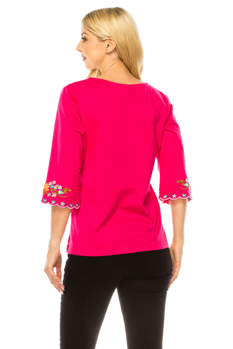 Fuchsia Embroidered Cotton Blend Bohemian Blouses 3/4 Sleeves for Fiestas and All Occasions  (S-3XL) $8 Per Piece. MT804