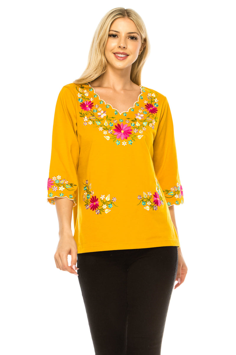Honey Embroidered Cotton Blend Bohemian Blouses 3/4 Sleeves for Fiestas and All Occasions  (S-3XL) $8 Per Piece. MT804