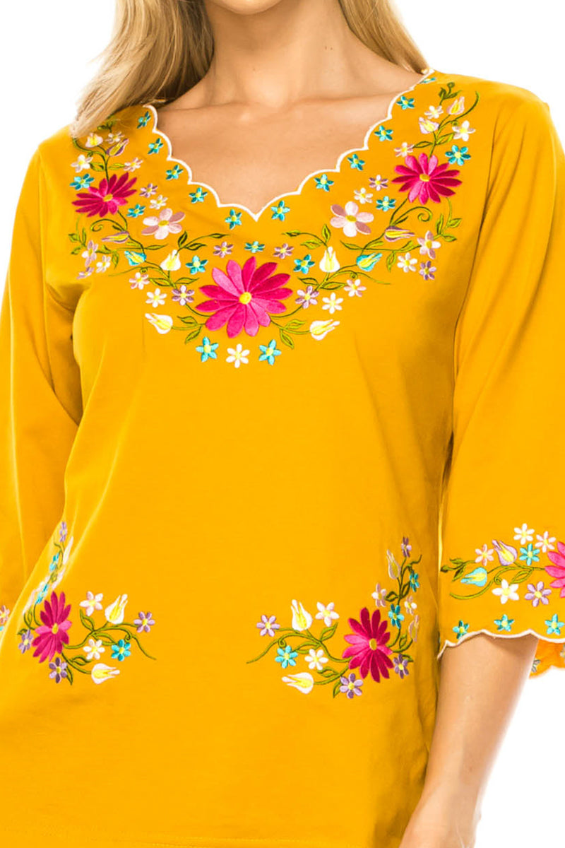 Honey Embroidered Cotton Blend Bohemian Blouses 3/4 Sleeves for Fiestas and All Occasions  (S-3XL) $8 Per Piece. MT804