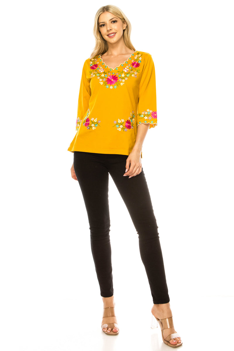 Honey Embroidered Cotton Blend Bohemian Blouses 3/4 Sleeves for Fiestas and All Occasions  (S-3XL) $8 Per Piece. MT804