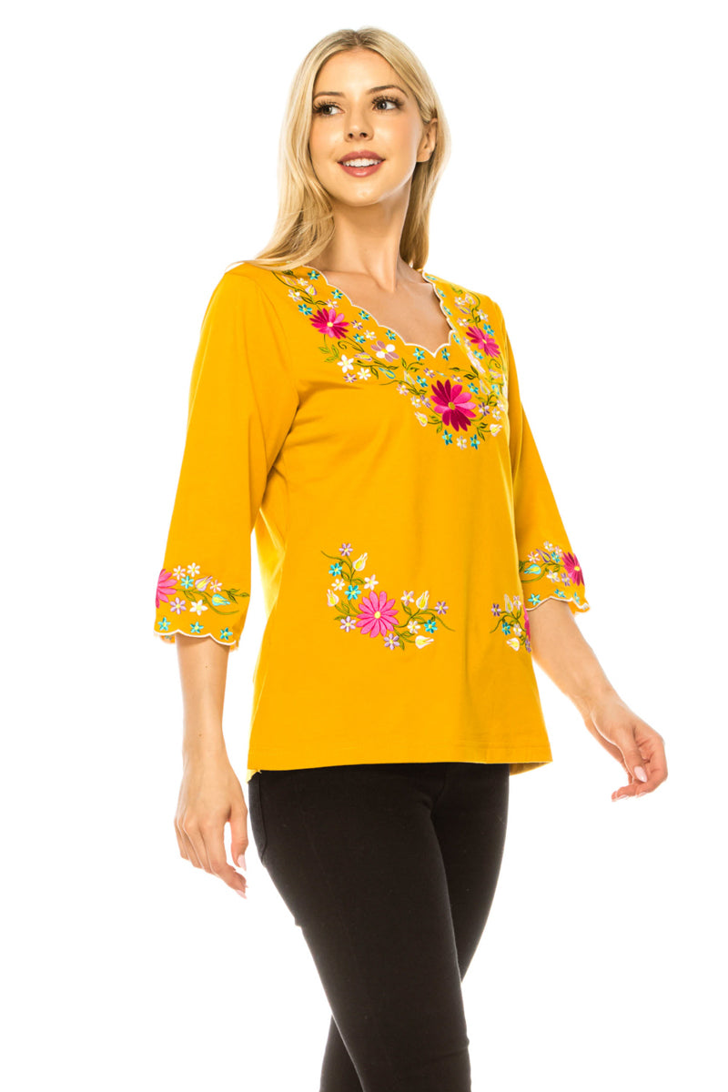 Honey Embroidered Cotton Blend Bohemian Blouses 3/4 Sleeves for Fiestas and All Occasions  (S-3XL) $8 Per Piece. MT804