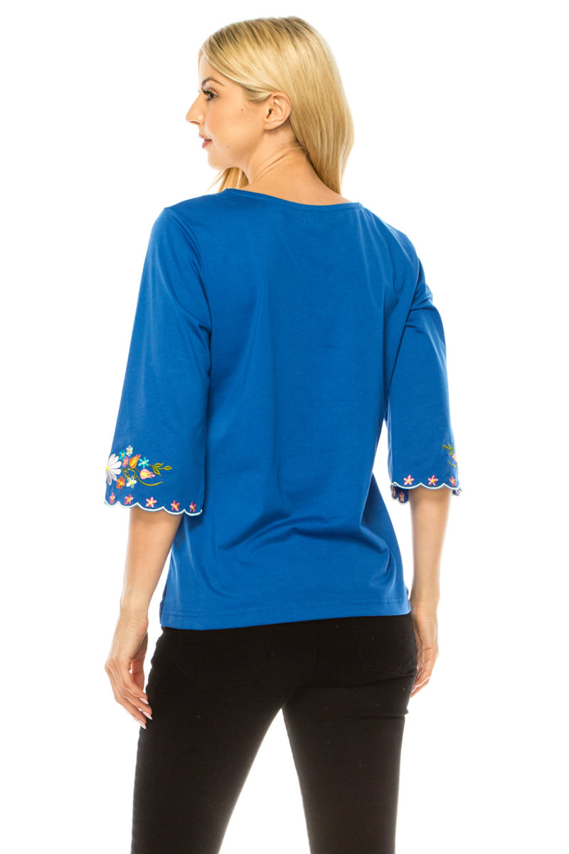 Royal Blue Embroidered Cotton Blend Bohemian Blouses 3/4 Sleeves for Fiestas and All Occasions  (S-3XL) $8 Per Piece. MT804