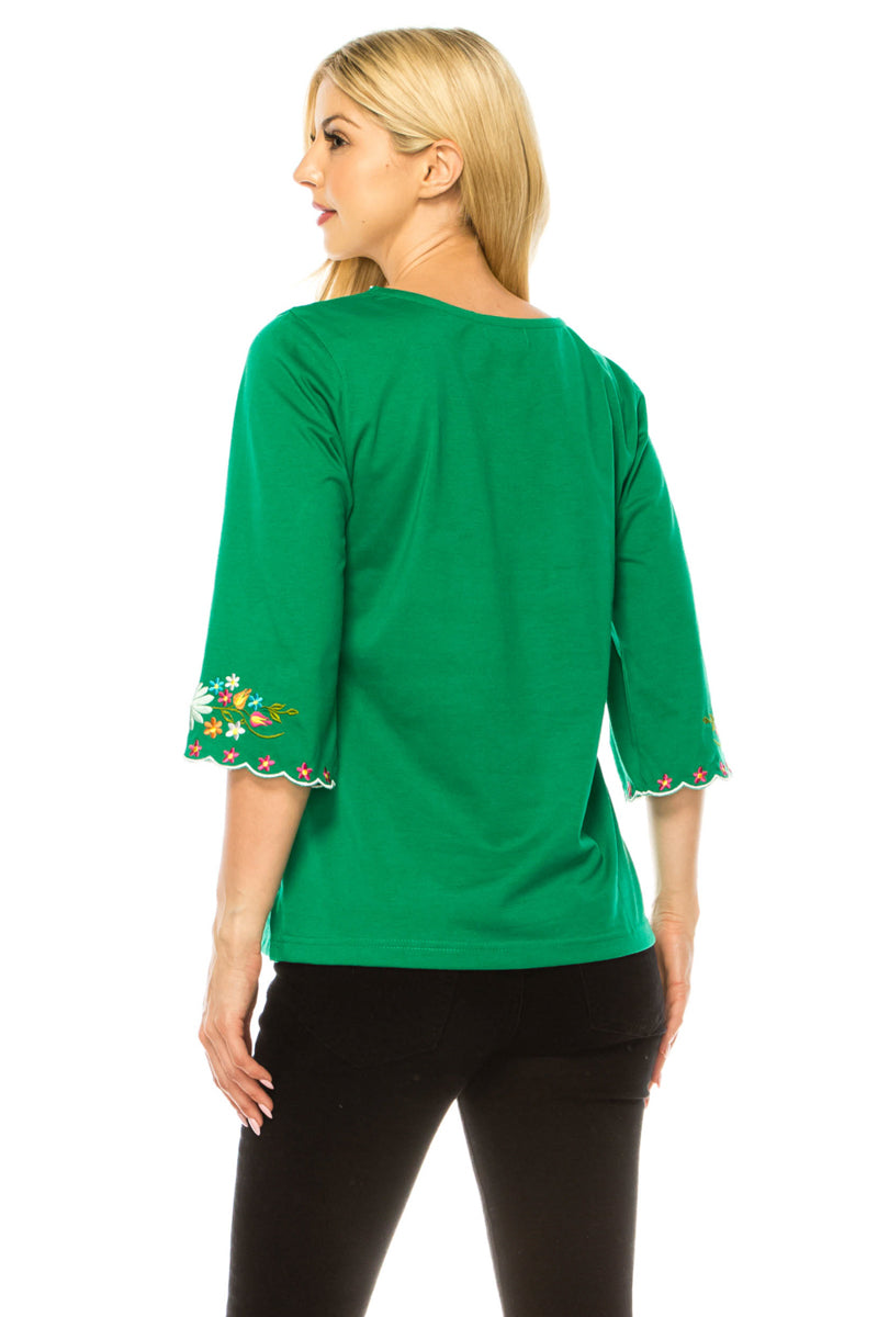 Green Embroidered Cotton Blend Bohemian Blouses 3/4 Sleeves for Fiestas and All Occasions  (S-3XL) $8 Per Piece. MT804