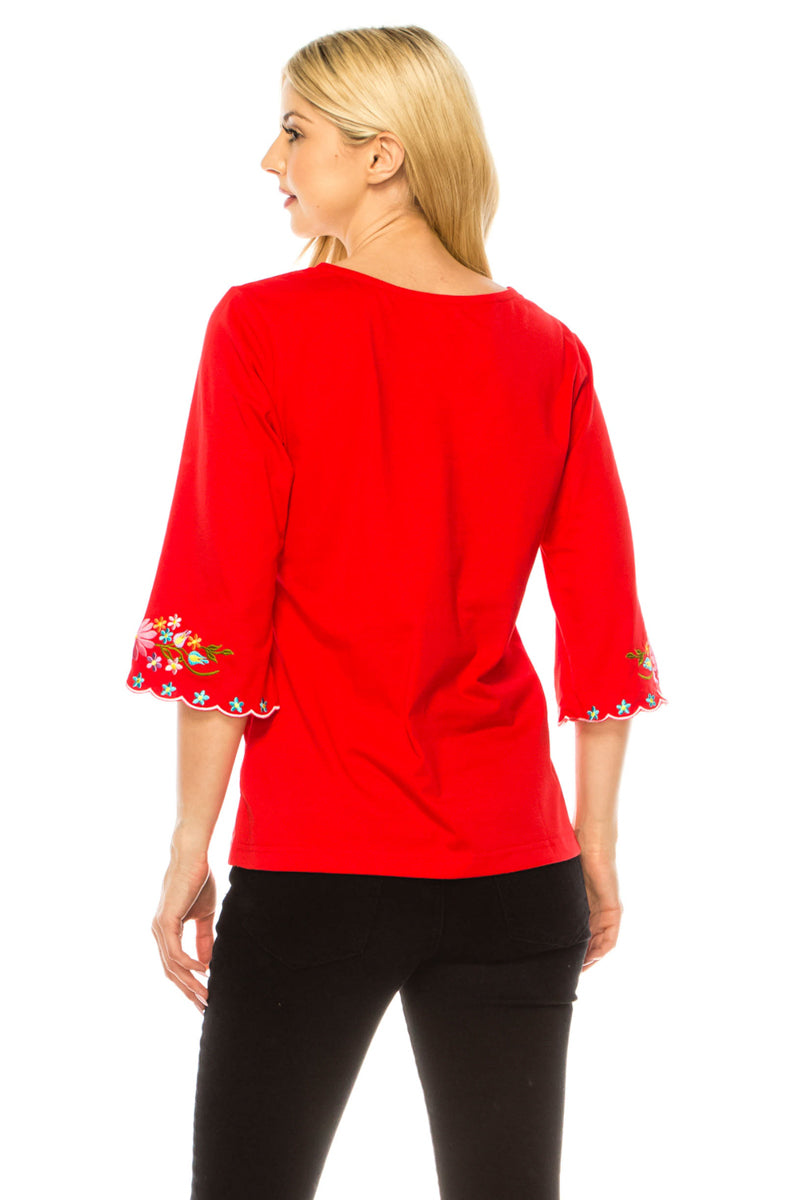 Red Embroidered Cotton Blend Bohemian Blouses 3/4 Sleeves for Fiestas and All Occasions  (S-3XL) $8 Per Piece. MT804
