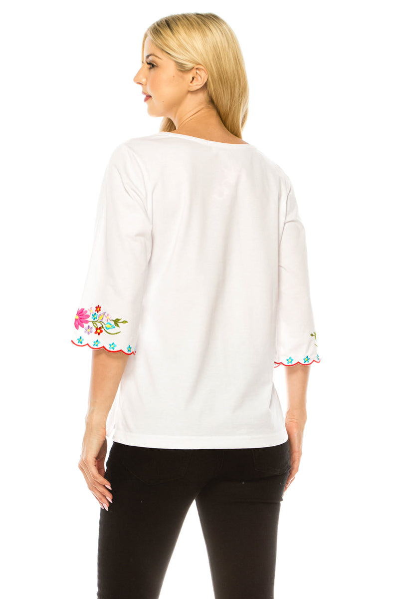 White Embroidered Cotton Blend Bohemian Blouses 3/4 Sleeves for Fiestas and All Occasions  (S-3XL) $8 Per Piece. MT804
