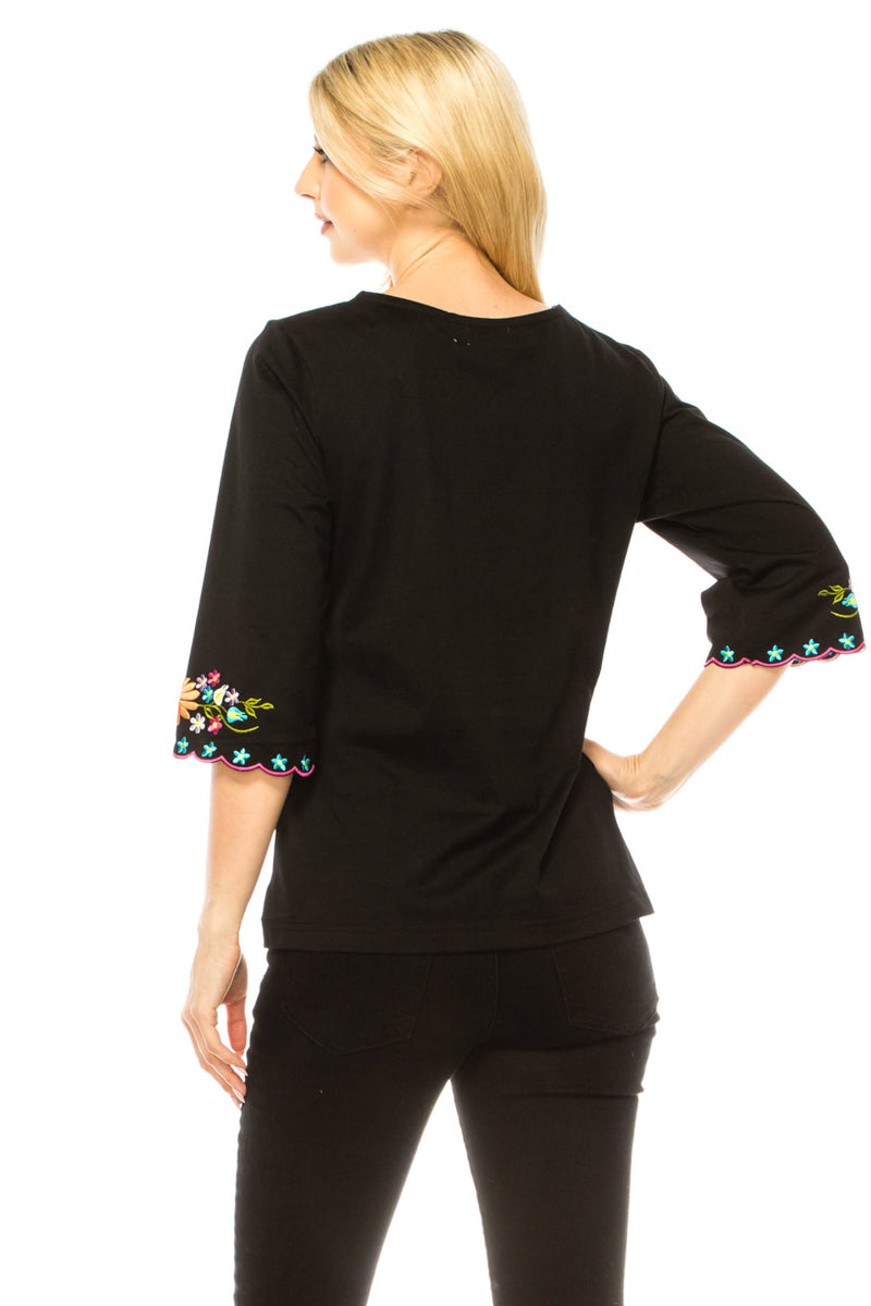 Black Embroidered Cotton Blend Bohemian Blouses 3/4 Sleeves for Fiestas and All Occasions  (S-3XL) $8 Per Piece. MT804