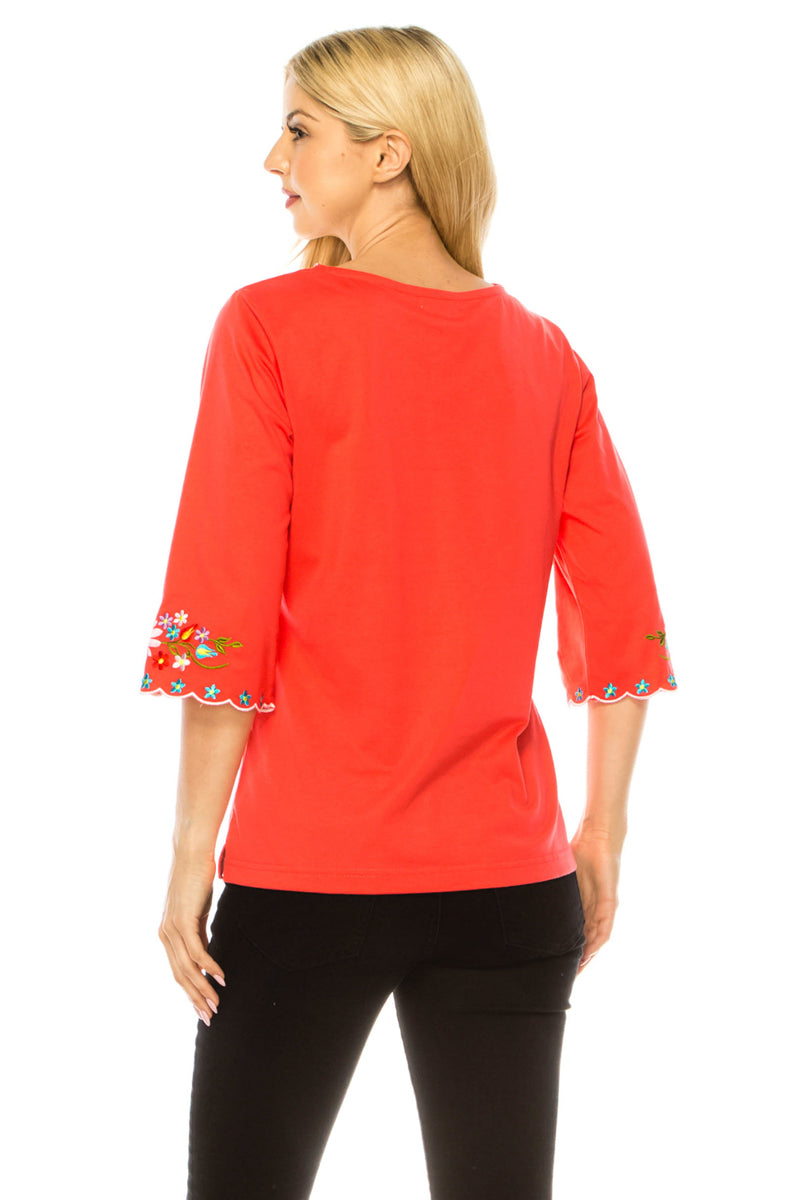 Coral Embroidered Cotton Blend Bohemian Blouses 3/4 Sleeves for Fiestas and All Occasions  (S-3XL) $8 Per Piece. MT804