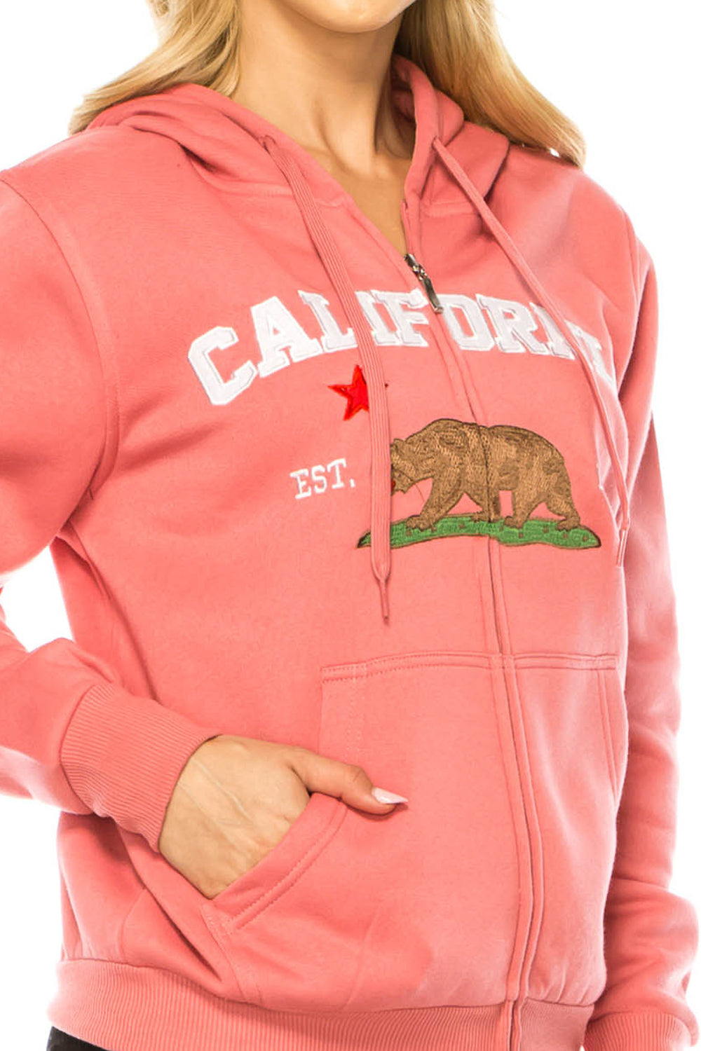 Rose Premium Quality California Embroidered Zip Up Hoodie (S-XL) $11 Per Piece. WBT64
