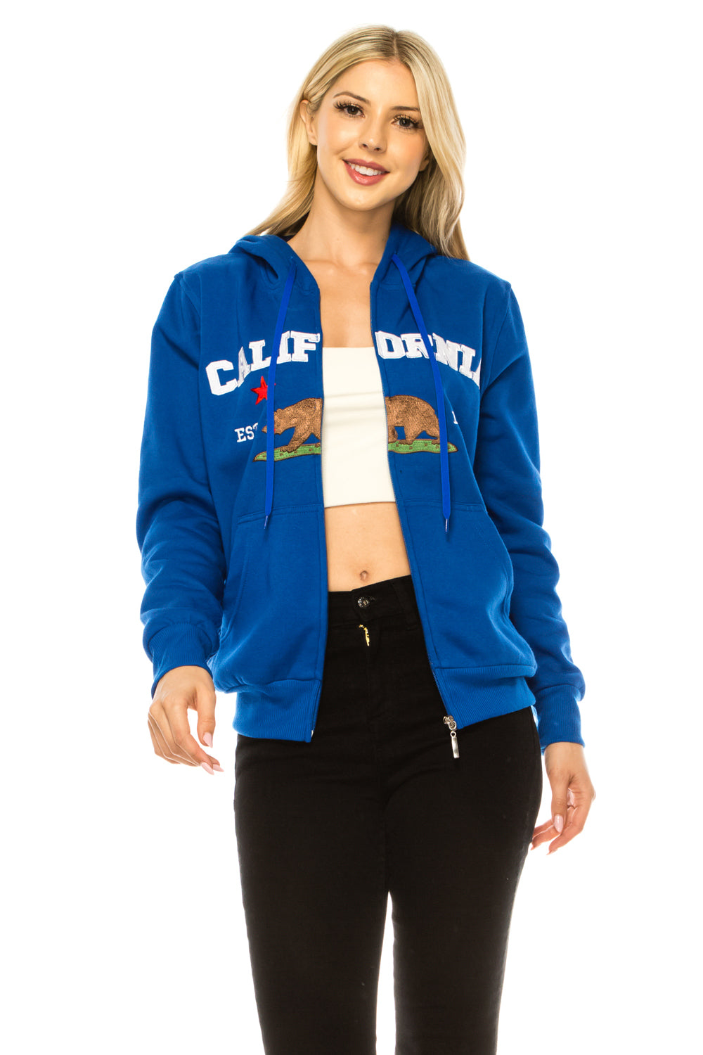 Royal Blue Premium Quality California Embroidered Zip Up Hoodie (S-XL) $11 Per Piece. WBT64