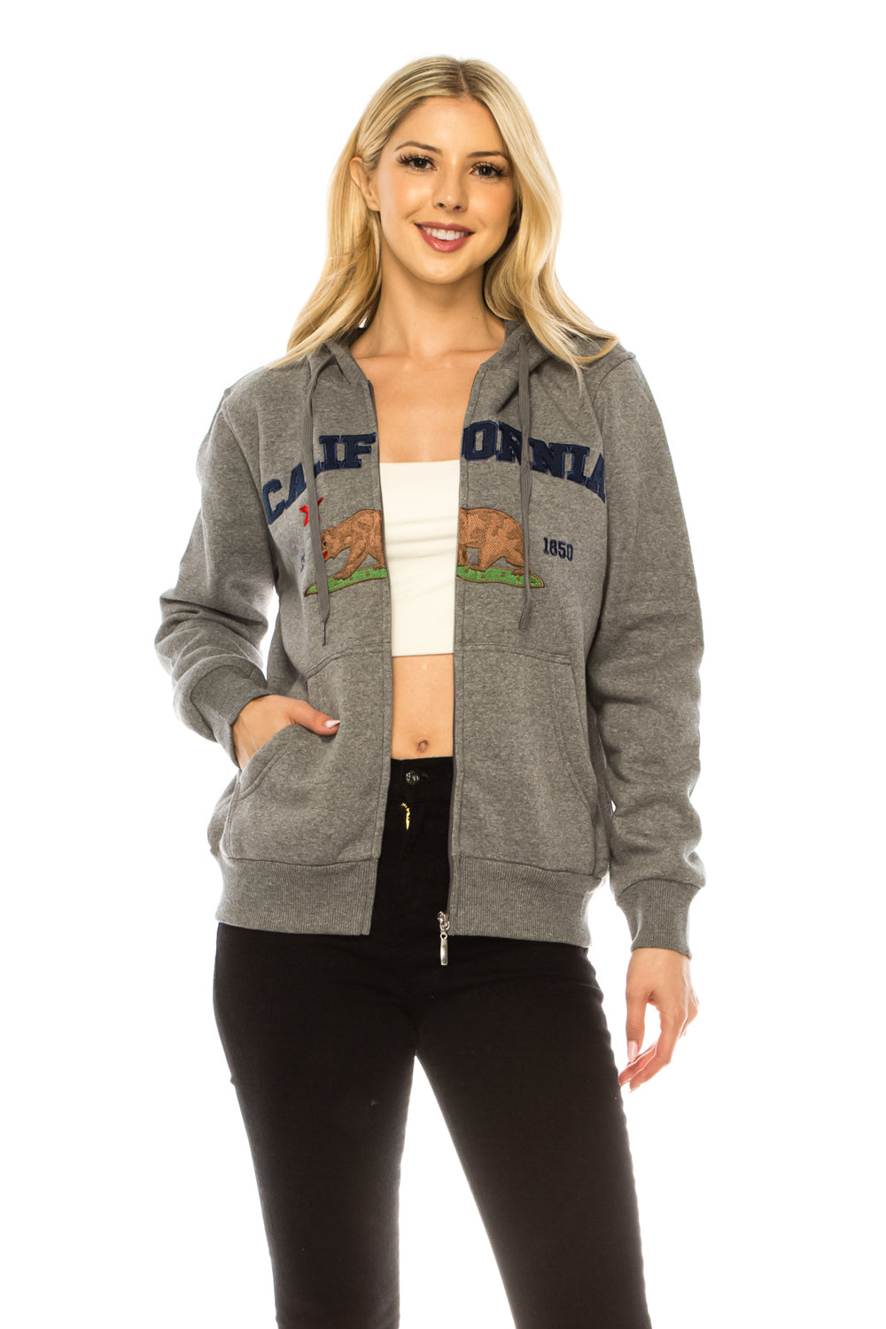 Dark Grey Premium Quality California Embroidered Zip Up Hoodie (S-XL) $11 Per Piece. WBT64 (Copy)