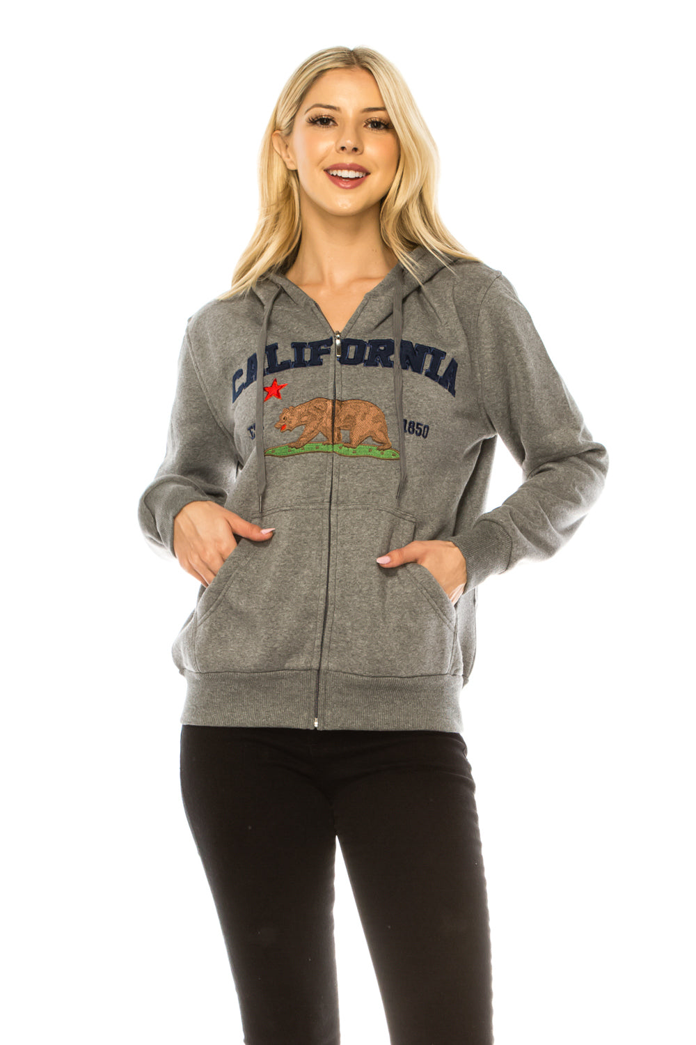 Dark Grey Premium Quality California Embroidered Zip Up Hoodie (S-XL) $11 Per Piece. WBT64 (Copy)