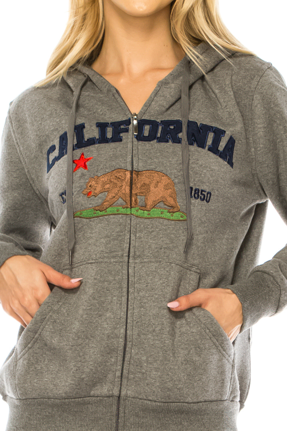 Dark Grey Premium Quality California Embroidered Zip Up Hoodie (S-XL) $11 Per Piece. WBT64 (Copy)