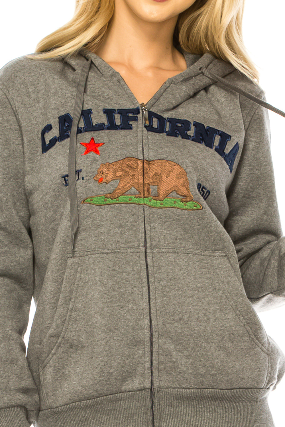 Dark Grey Premium Quality California Embroidered Zip Up Hoodie (S-XL) $11 Per Piece. WBT64 (Copy)