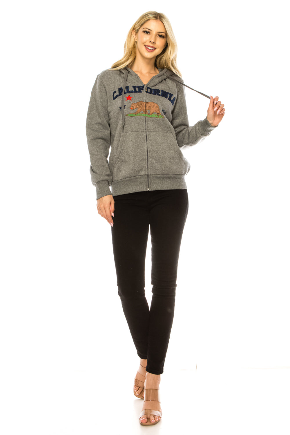 Dark Grey Premium Quality California Embroidered Zip Up Hoodie (S-XL) $11 Per Piece. WBT64 (Copy)