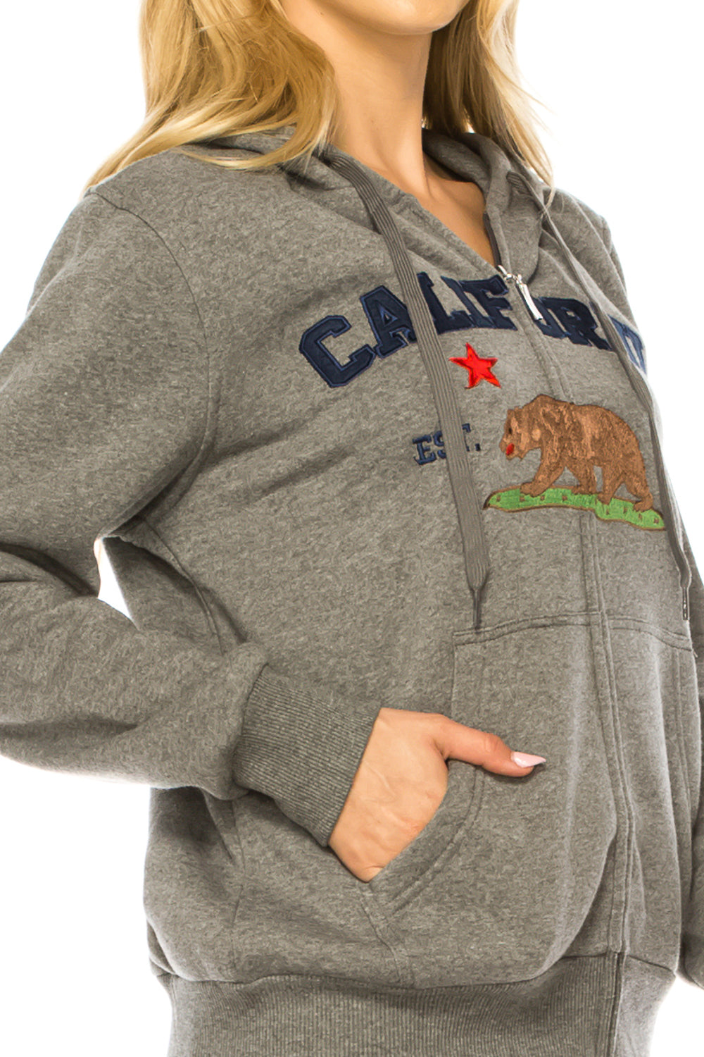 Dark Grey Premium Quality California Embroidered Zip Up Hoodie (S-XL) $11 Per Piece. WBT64 (Copy)