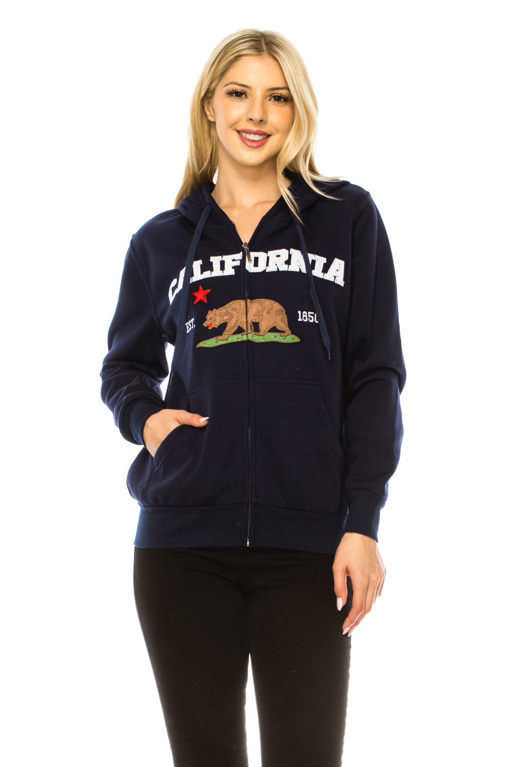 Navy Premium Quality California Embroidered Zip Up Hoodie (S-XL) $11 Per Piece. WBT64