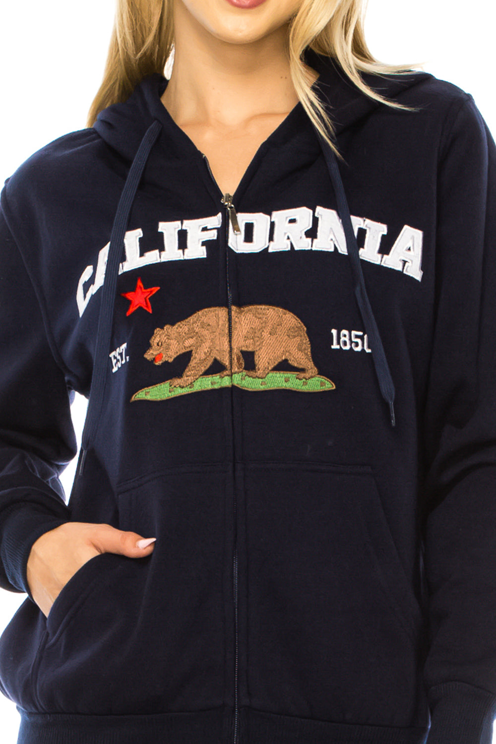 Navy Premium Quality California Embroidered Zip Up Hoodie (S-XL) $11 Per Piece. WBT64