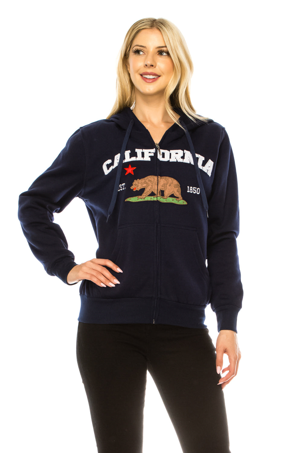 Navy Premium Quality California Embroidered Zip Up Hoodie (S-XL) $11 Per Piece. WBT64