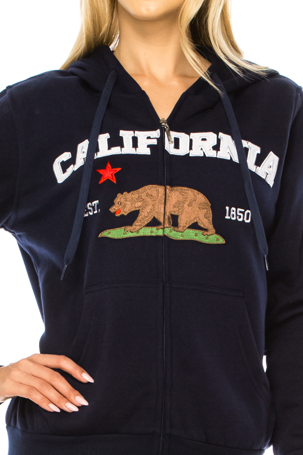 Navy Premium Quality California Embroidered Zip Up Hoodie (S-XL) $11 Per Piece. WBT64