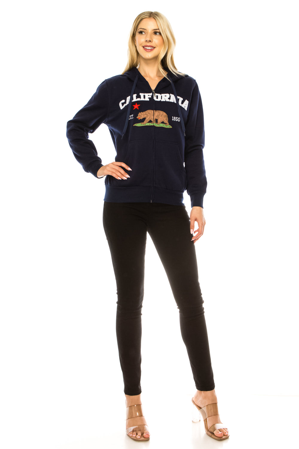 Navy Premium Quality California Embroidered Zip Up Hoodie (S-XL) $11 Per Piece. WBT64