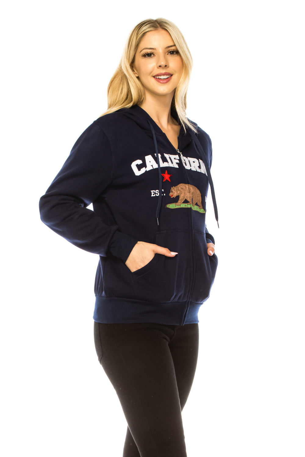 Navy Premium Quality California Embroidered Zip Up Hoodie (S-XL) $11 Per Piece. WBT64
