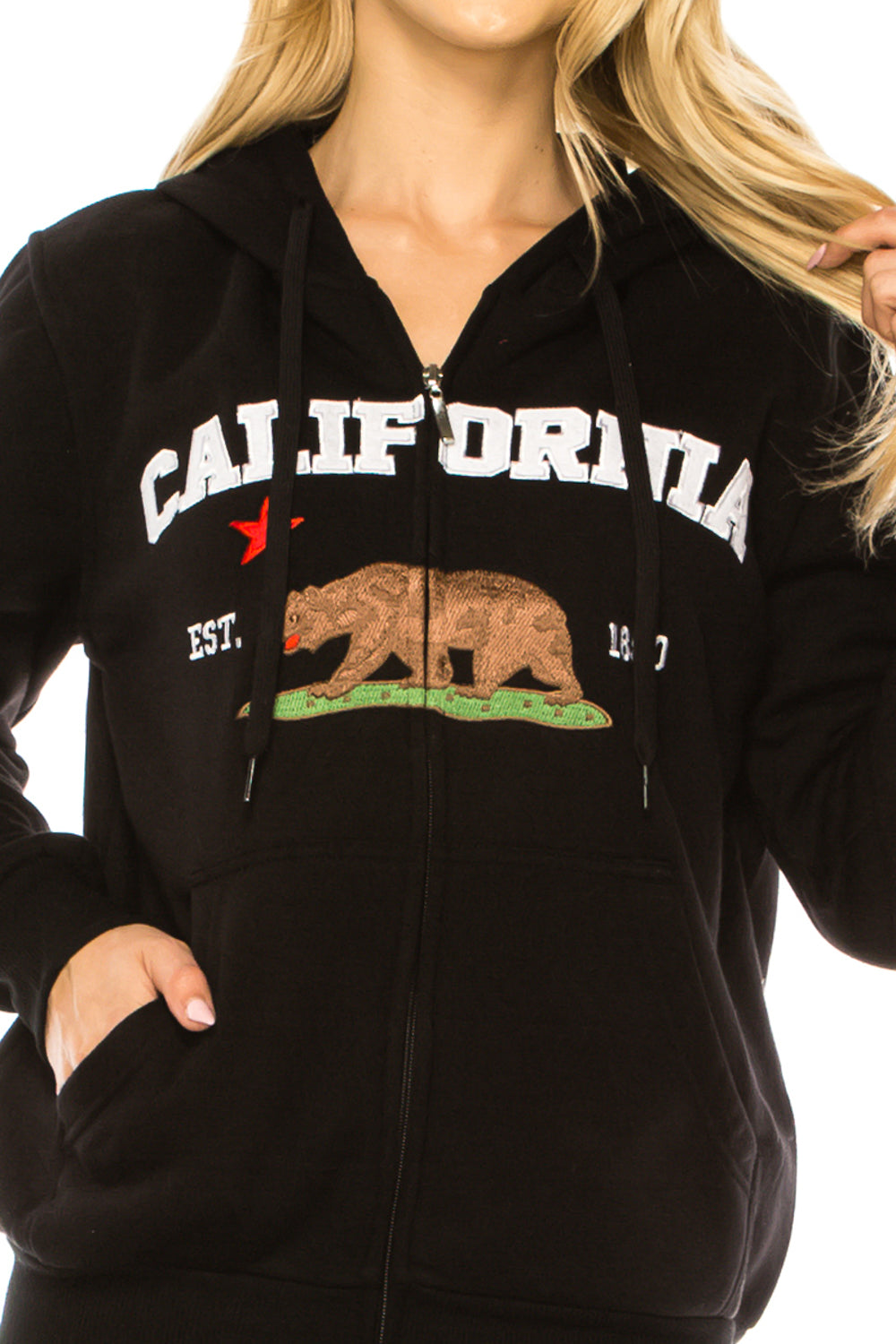 Black Premium Quality California Embroidered Zip Up Hoodie (S-XL) $11 Per Piece. WBT64