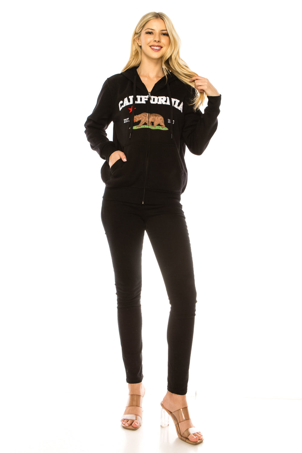 Black Premium Quality California Embroidered Zip Up Hoodie (S-XL) $11 Per Piece. WBT64