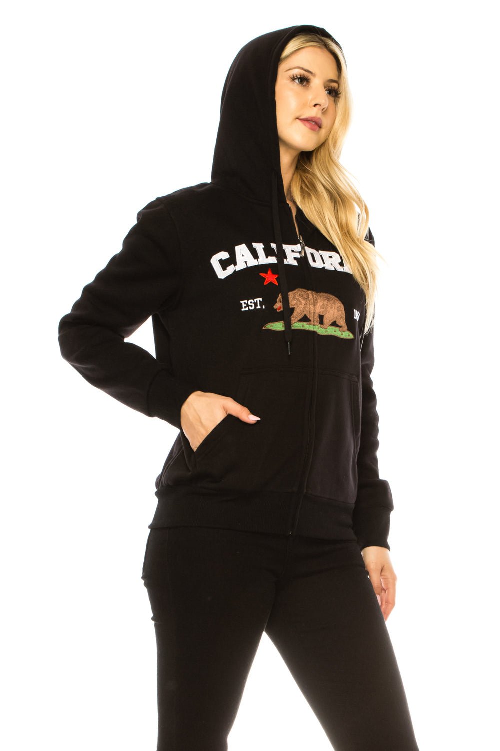 Black Premium Quality California Embroidered Zip Up Hoodie (S-XL) $11 Per Piece. WBT64