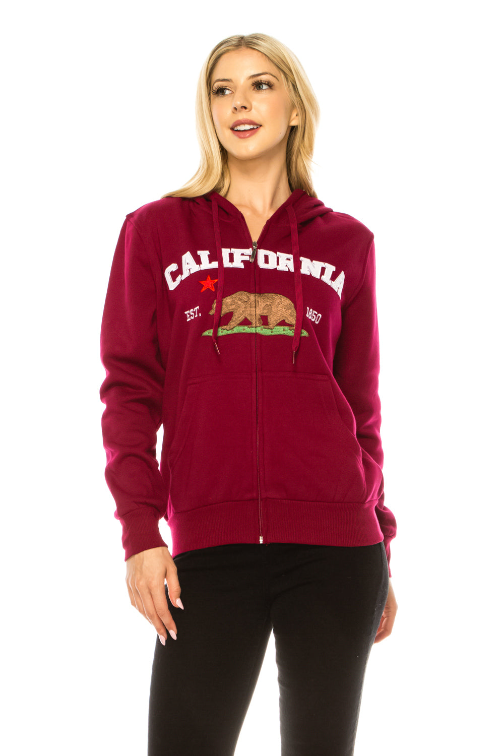 Burgundy Premium Quality California Embroidered Zip Up Hoodie (S-XL) $11 Per Piece. WBT64
