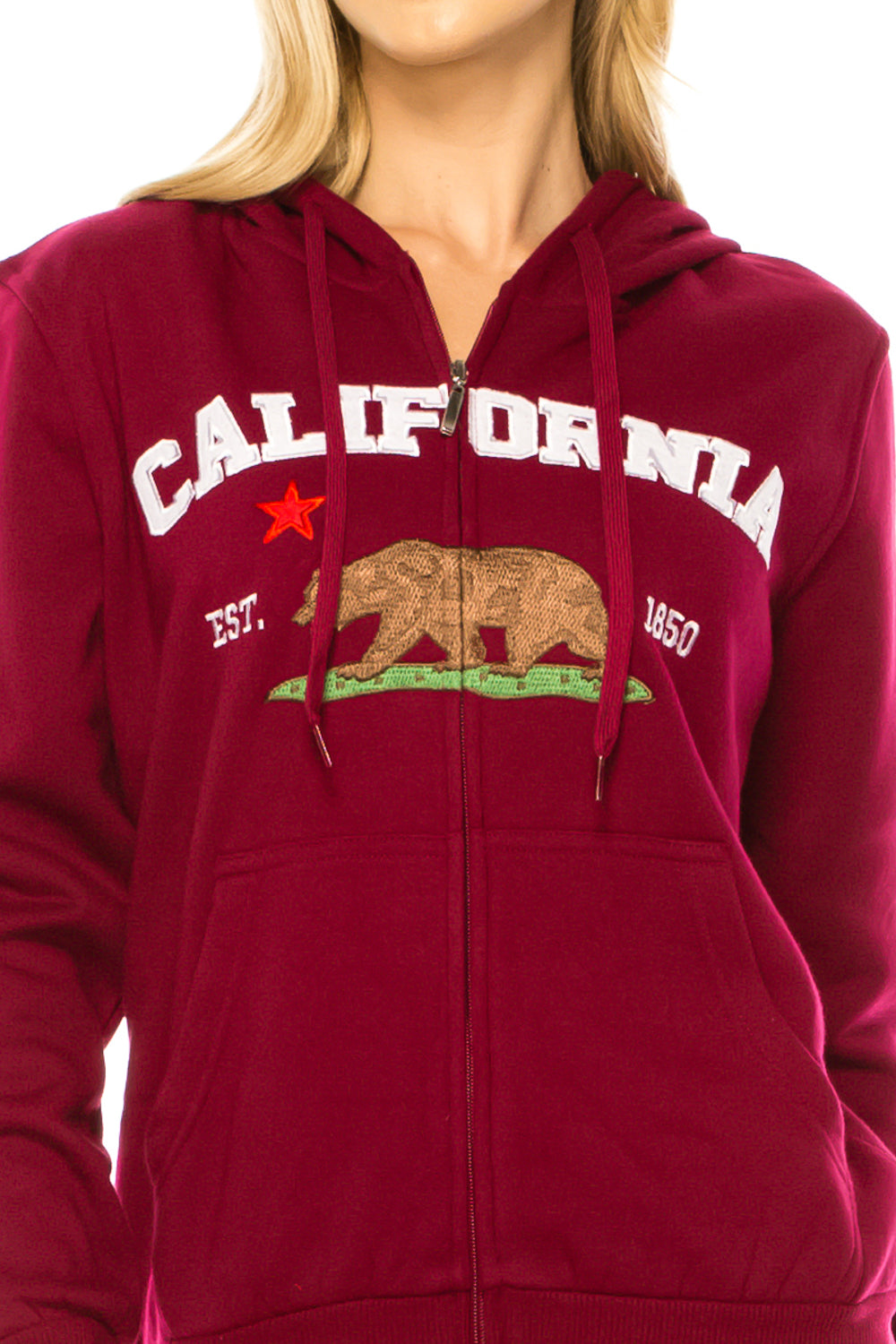 Burgundy Premium Quality California Embroidered Zip Up Hoodie (S-XL) $11 Per Piece. WBT64
